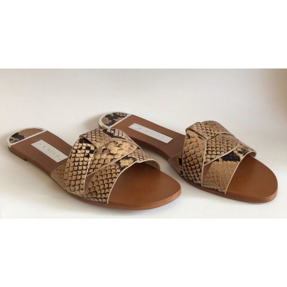 NEW ZARA Basic Collection Snakeskin Embossed Leather Slides - Picture 6 of 11